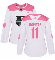 Women's Adidas Los Angeles Kings #11 Anze Kopitar Authentic White/Pink Fashion NHL Jersey
