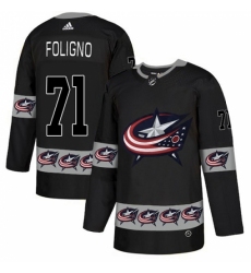 Men's Adidas Columbus Blue Jackets #71 Nick Foligno Authentic Black Team Logo Fashion NHL Jersey