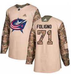 Men's Adidas Columbus Blue Jackets #71 Nick Foligno Authentic Camo Veterans Day Practice NHL Jersey