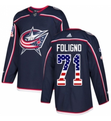 Men's Adidas Columbus Blue Jackets #71 Nick Foligno Authentic Navy Blue USA Flag Fashion NHL Jersey