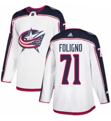 Men's Adidas Columbus Blue Jackets #71 Nick Foligno White Road Authentic Stitched NHL Jersey