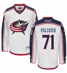 Men's Reebok Columbus Blue Jackets #71 Nick Foligno Authentic White Away NHL Jersey