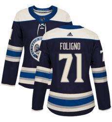 Women's Adidas Columbus Blue Jackets #71 Nick Foligno Authentic Navy Blue Alternate NHL Jersey