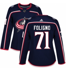 Women's Adidas Columbus Blue Jackets #71 Nick Foligno Authentic Navy Blue Home NHL Jersey