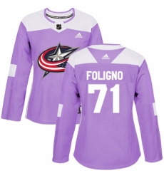 Women's Adidas Columbus Blue Jackets #71 Nick Foligno Authentic Purple Fights Cancer Practice NHL Jersey