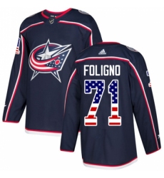 Youth Adidas Columbus Blue Jackets #71 Nick Foligno Authentic Navy Blue USA Flag Fashion NHL Jersey