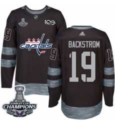 Men's Adidas Washington Capitals #19 Nicklas Backstrom Authentic Black 1917-2017 100th Anniversary 2018 Stanley Cup Final Champions NHL Jersey