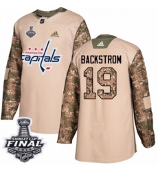 Men's Adidas Washington Capitals #19 Nicklas Backstrom Authentic Camo Veterans Day Practice 2018 Stanley Cup Final NHL Jersey