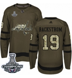 Men's Adidas Washington Capitals #19 Nicklas Backstrom Authentic Green Salute to Service 2018 Stanley Cup Final Champions NHL Jersey