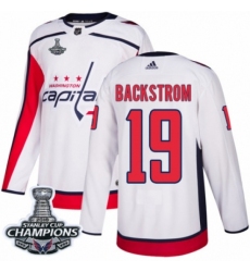 Men's Adidas Washington Capitals #19 Nicklas Backstrom Authentic White Away 2018 Stanley Cup Final Champions NHL Jersey
