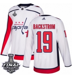 Men's Adidas Washington Capitals #19 Nicklas Backstrom Authentic White Away 2018 Stanley Cup Final NHL Jersey