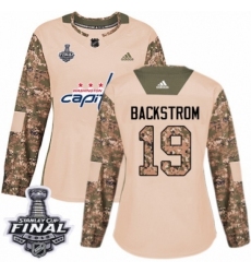 Women's Adidas Washington Capitals #19 Nicklas Backstrom Authentic Camo Veterans Day Practice 2018 Stanley Cup Final NHL Jersey
