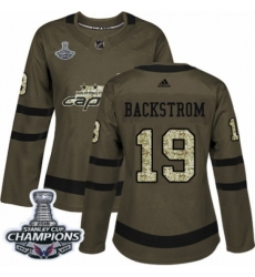 Women's Adidas Washington Capitals #19 Nicklas Backstrom Authentic Green Salute to Service 2018 Stanley Cup Final Champions NHL Jersey