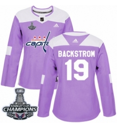 Women's Adidas Washington Capitals #19 Nicklas Backstrom Authentic Purple Fights Cancer Practice 2018 Stanley Cup Final Champions NHL Jersey