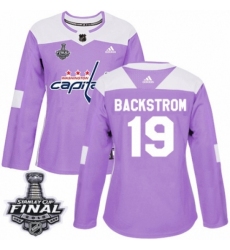 Women's Adidas Washington Capitals #19 Nicklas Backstrom Authentic Purple Fights Cancer Practice 2018 Stanley Cup Final NHL Jersey