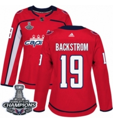 Women's Adidas Washington Capitals #19 Nicklas Backstrom Authentic Red Home 2018 Stanley Cup Final Champions NHL Jersey