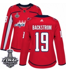 Women's Adidas Washington Capitals #19 Nicklas Backstrom Authentic Red Home 2018 Stanley Cup Final NHL Jersey