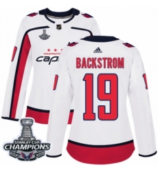 Women's Adidas Washington Capitals #19 Nicklas Backstrom Authentic White Away 2018 Stanley Cup Final Champions NHL Jersey