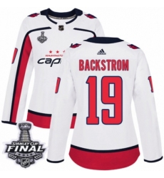 Women's Adidas Washington Capitals #19 Nicklas Backstrom Authentic White Away 2018 Stanley Cup Final NHL Jersey