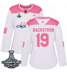 Women's Adidas Washington Capitals #19 Nicklas Backstrom Authentic White Pink Fashion 2018 Stanley Cup Final Champions NHL Jersey