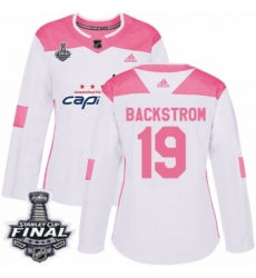 Women's Adidas Washington Capitals #19 Nicklas Backstrom Authentic White/Pink Fashion 2018 Stanley Cup Final NHL Jersey