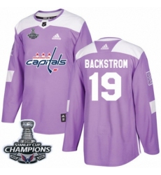 Youth Adidas Washington Capitals #19 Nicklas Backstrom Authentic Purple Fights Cancer Practice 2018 Stanley Cup Final Champions NHL Jersey