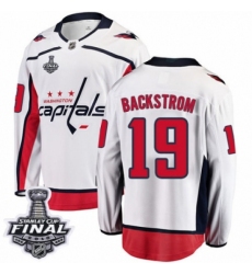 Youth Washington Capitals #19 Nicklas Backstrom Fanatics Branded White Away Breakaway 2018 Stanley Cup Final NHL Jersey