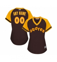 Women's San Diego Padres Customized Replica Brown Alternate Cooperstown Cool Base Baseball Jersey