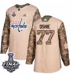 Men's Adidas Washington Capitals #77 T.J. Oshie Authentic Camo Veterans Day Practice 2018 Stanley Cup Final NHL Jersey