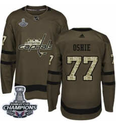 Men's Adidas Washington Capitals #77 T.J. Oshie Authentic Green Salute to Service 2018 Stanley Cup Final Champions NHL Jersey