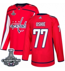 Men's Adidas Washington Capitals #77 T.J. Oshie Premier Red Home 2018 Stanley Cup Final Champions NHL Jersey