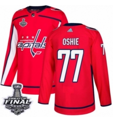 Men's Adidas Washington Capitals #77 T.J. Oshie Premier Red Home 2018 Stanley Cup Final NHL Jersey