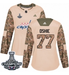 Women's Adidas Washington Capitals #77 T.J. Oshie Authentic Camo Veterans Day Practice 2018 Stanley Cup Final Champions NHL Jersey