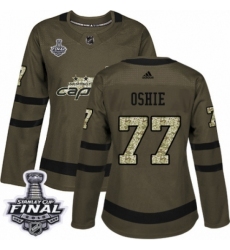 Women's Adidas Washington Capitals #77 T.J. Oshie Authentic Green Salute to Service 2018 Stanley Cup Final NHL Jersey