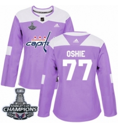 Women's Adidas Washington Capitals #77 T.J. Oshie Authentic Purple Fights Cancer Practice 2018 Stanley Cup Final Champions NHL Jersey