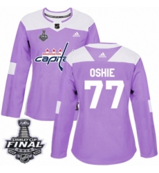 Women's Adidas Washington Capitals #77 T.J. Oshie Authentic Purple Fights Cancer Practice 2018 Stanley Cup Final NHL Jersey