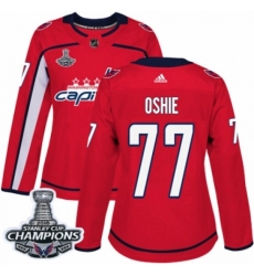 Women's Adidas Washington Capitals #77 T.J. Oshie Authentic Red Home 2018 Stanley Cup Final Champions NHL Jersey