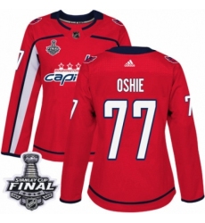 Women's Adidas Washington Capitals #77 T.J. Oshie Authentic Red Home 2018 Stanley Cup Final NHL Jersey