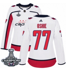 Women's Adidas Washington Capitals #77 T.J. Oshie Authentic White Away 2018 Stanley Cup Final Champions NHL Jersey