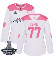 Women's Adidas Washington Capitals #77 T.J. Oshie Authentic White Pink Fashion 2018 Stanley Cup Final Champions NHL Jersey