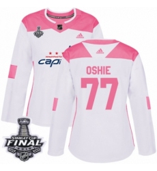 Women's Adidas Washington Capitals #77 T.J. Oshie Authentic White/Pink Fashion 2018 Stanley Cup Final NHL Jersey