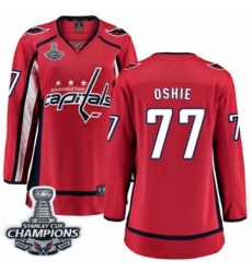 Women's Washington Capitals #77 T.J. Oshie Fanatics Branded Red Home Breakaway 2018 Stanley Cup Final Champions NHL Jersey