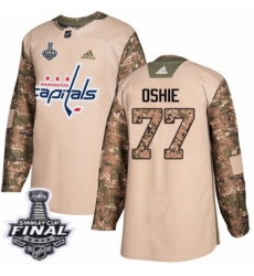 Youth Adidas Washington Capitals #77 T.J. Oshie Authentic Camo Veterans Day Practice 2018 Stanley Cup Final NHL Jersey