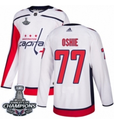 Youth Adidas Washington Capitals #77 T.J. Oshie Authentic White Away 2018 Stanley Cup Final Champions NHL Jersey