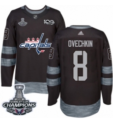 Men's Adidas Washington Capitals #8 Alex Ovechkin Authentic Black 1917-2017 100th Anniversary 2018 Stanley Cup Final Champions NHL Jersey