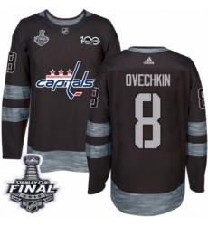 Men's Adidas Washington Capitals #8 Alex Ovechkin Authentic Black 1917-2017 100th Anniversary 2018 Stanley Cup Final NHL Jersey