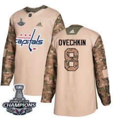 Men's Adidas Washington Capitals #8 Alex Ovechkin Authentic Camo Veterans Day Practice 2018 Stanley Cup Final Champions NHL Jersey