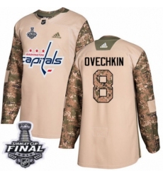 Men's Adidas Washington Capitals #8 Alex Ovechkin Authentic Camo Veterans Day Practice 2018 Stanley Cup Final NHL Jersey