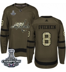 Men's Adidas Washington Capitals #8 Alex Ovechkin Authentic Green Salute to Service 2018 Stanley Cup Final Champions NHL Jersey