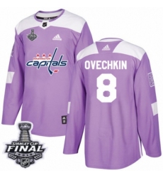 Men's Adidas Washington Capitals #8 Alex Ovechkin Authentic Purple Fights Cancer Practice 2018 Stanley Cup Final NHL Jersey